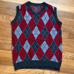 Men's Argyle Sweater Vest - Red and Gray